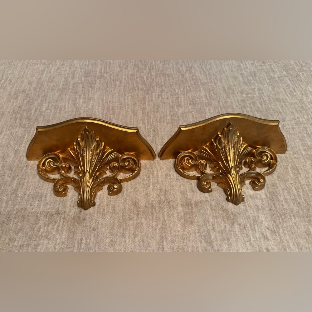 Set of Two VTG Burwood Hollywood Regency Gold Decorative Wall Display Shelves